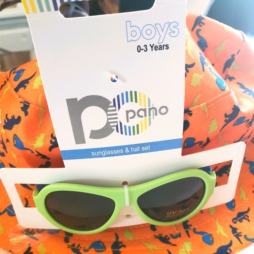 2/$15 - Boys Dinosaur Beach Hat with Sunglasses